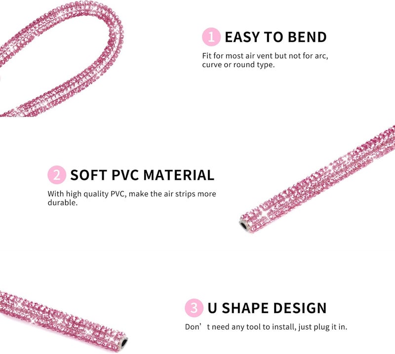 INSAUTO Bling Car Accessories for Women,Bling Car Air Vent Outlet Trim, 10pcs Rhinestone Car Air Conditioner Vent Decoration Strips(Pink) - Image 3